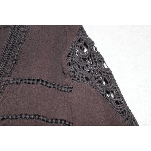 American Rag Womens Black Crochet Shoulder LS Drawstring Top Size Small - Picture 3 of 5